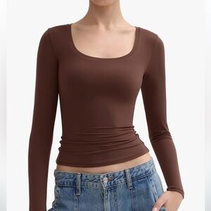 PUMIEY Women's Medium Long Sleeve T Shirt Scoop Neck Slim Fit Cloud Collection